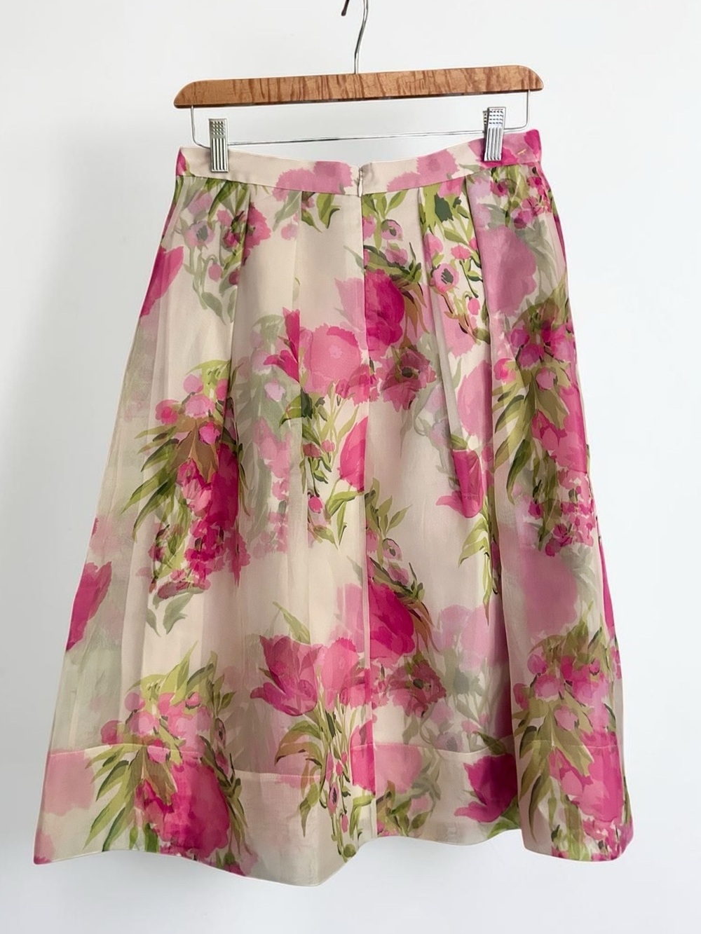 Boden Pandora 100% Silk Floral A-Line Midi Skirt Pink Green Sz 4 - Picture 3 of 9